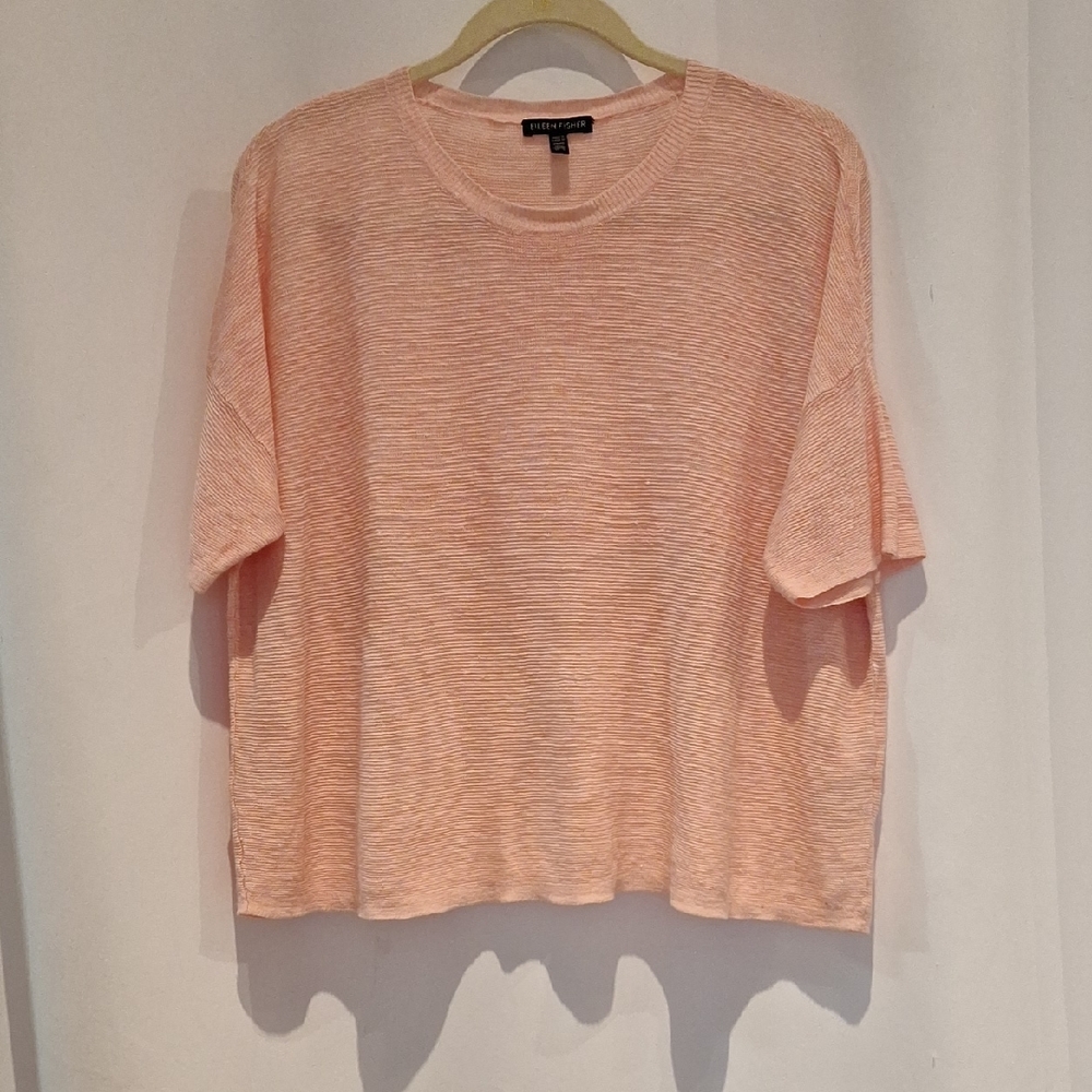 Eileen Fisher 100% Organic Linen Melange Peach Short-Sleeve  Knit Tee Size M